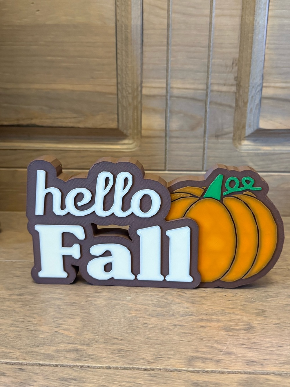 Hello Fall Pumpkin Table Decor Sign - Brown and Orange
